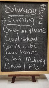 Menu for Saturday 16th August 2025.